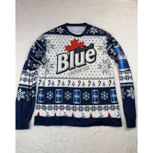 Labatt Blue Holiday Beer Printed Sweatshirt Blue White Christmas